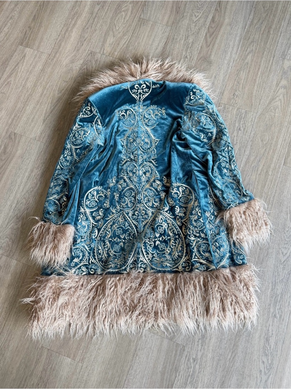 NWT FP Understated Leather ‘Moon Glow’ Penny Lane Embroidered Coat in Sapphire - Picture 8 of 9